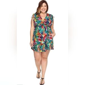 LAUREN RALPH LAUREN Women's Plus Size Rainforest Farrah Dress Cover-Up Multicolo